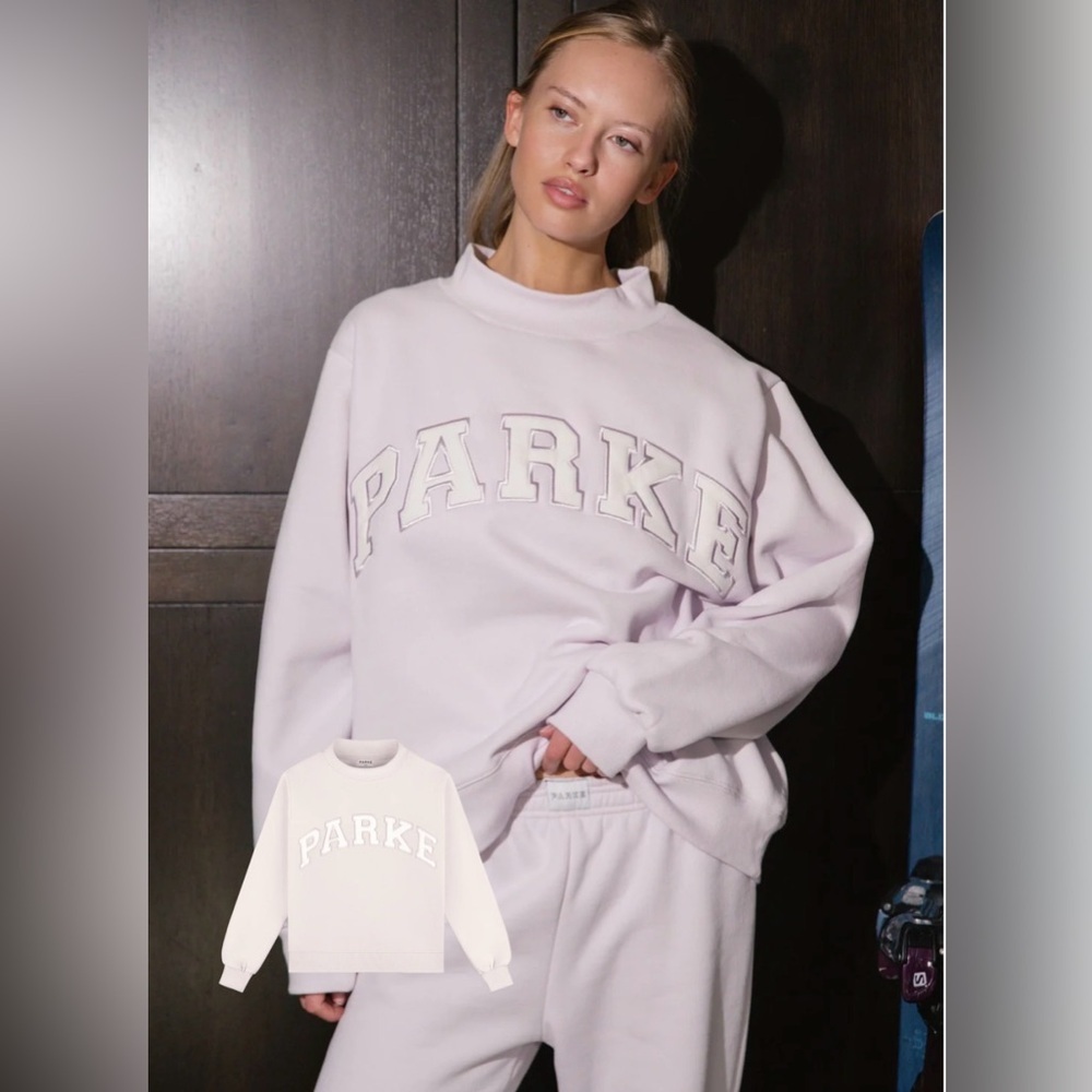 NWT PARKE Sport Fleece Varsity Mockneck - Lilac + White